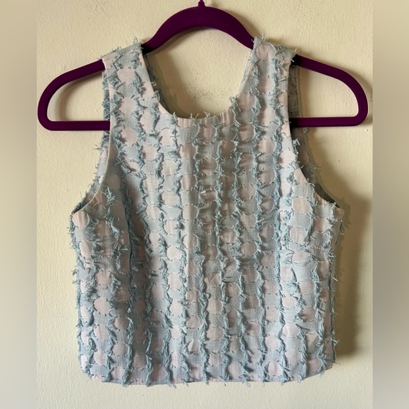Lucy Paris Frayed Textured Single button cropped vest in Light Blue - Picture 3 of 3